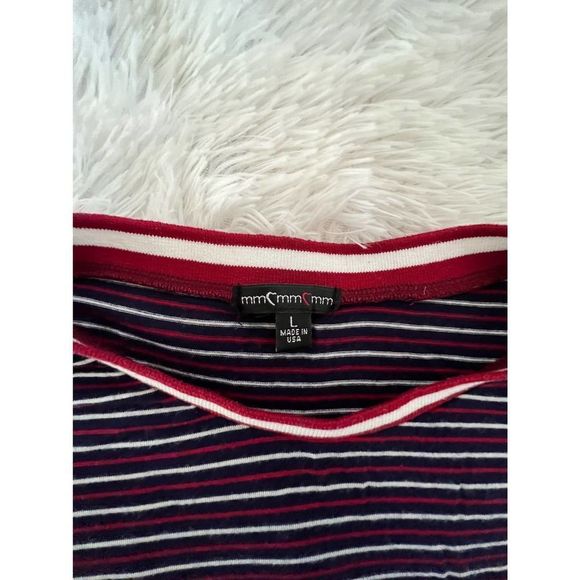 Moa moa Red & Blue Striped Cropped Top, Sz L - Picture 3 of 6